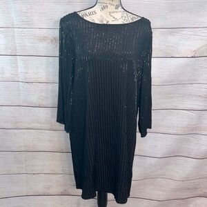 Alice + Olivia Silk Beaded Cocktail Dress 3/4 Sleeves Striped Black Size XL